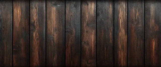 Dark walnut wood planks with natural grain texture and soft vignette lighting