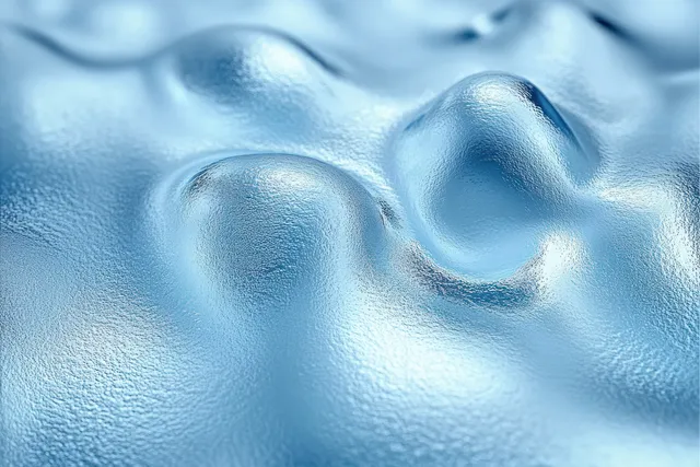 Macro close-up of a rippled metallic blue surface with smooth rounded bumps and shimmering reflections.