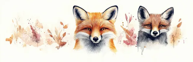 Baby fox watercolor faces with deer, raccoon, owl, and soft fall florals with Nursery Wall Art