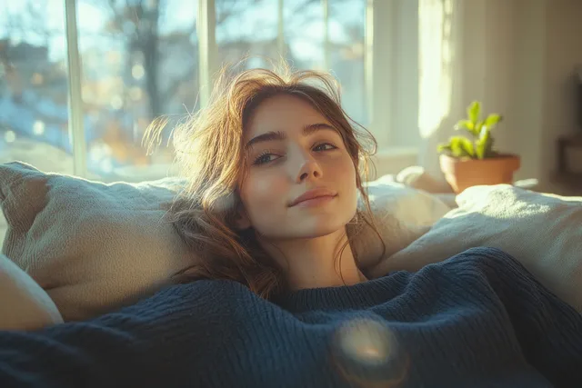 Smiling middle aged woman relaxing on sofa, scrolling smartphone shopping in cozy living room