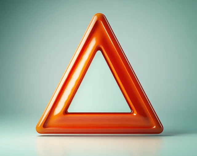 Red triangular warning sign with an exclamation mark on a teal gradient background.