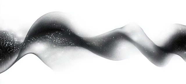 A monochrome wave surface made of dots and connecting lines flows across a white background.
