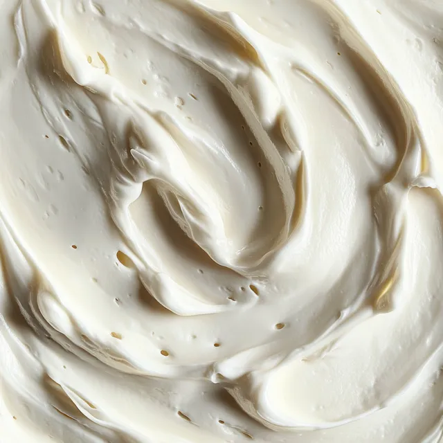 Thick white cream swirled into smooth ridges with a soft velvety surface.