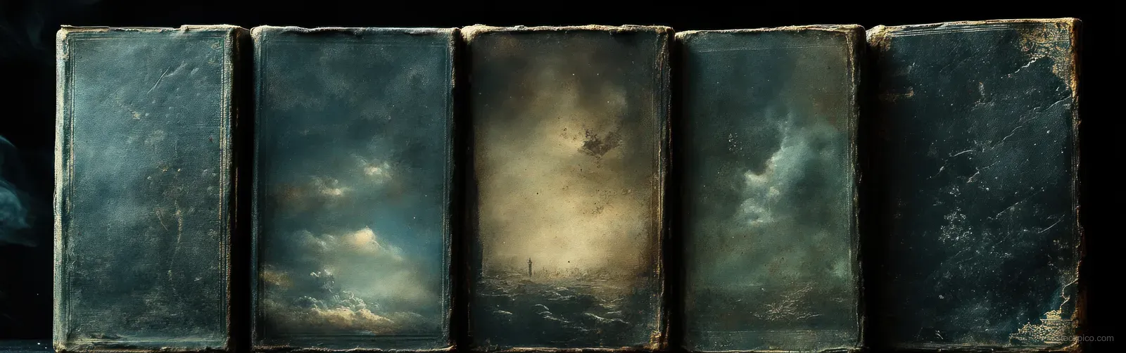 A set of dark, aged photo frames on a textured background with scratches and worn edges.