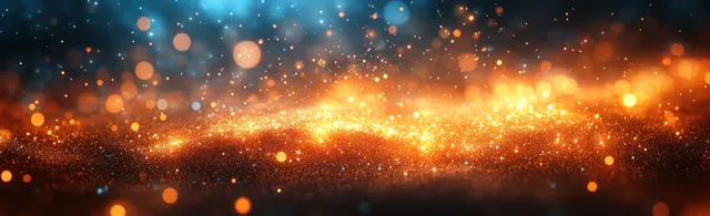 Golden Christmas bokeh lights shimmer across a dark winter background with a soft glowing center.