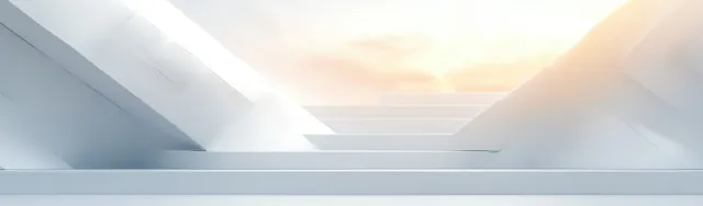 White geometric 3D blocks and tiles on a minimal background with soft diffused lighting and faint shadows.