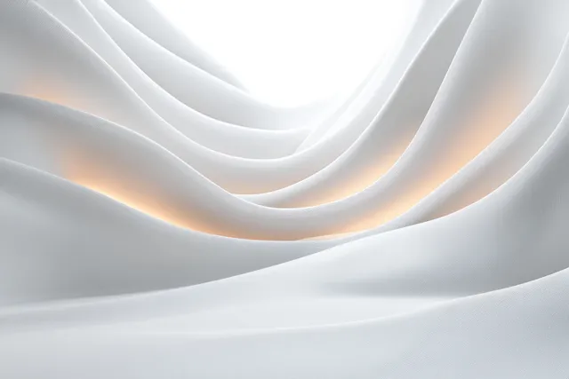 White wave-like architectural form with layered curves and soft shadows in a minimalist interior.