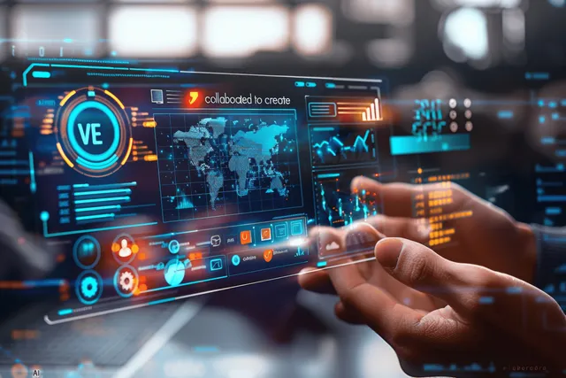 Data scientist tapping virtual analytics dashboard showing KPI charts on laptop display