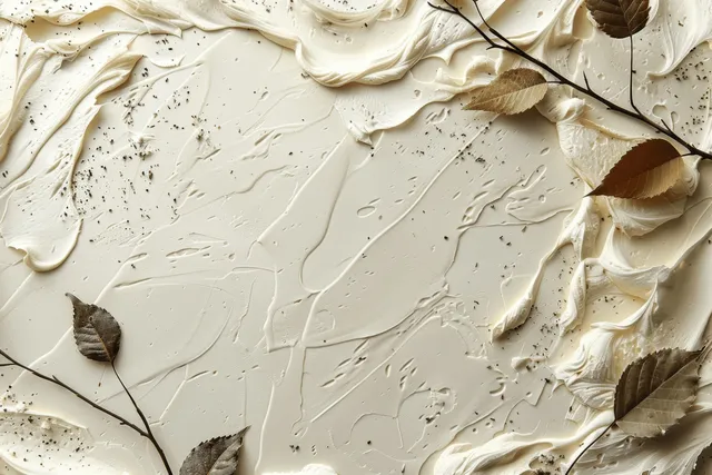A cream textured background resembling old paper with embossed cracks and pressed dried leaves on top.