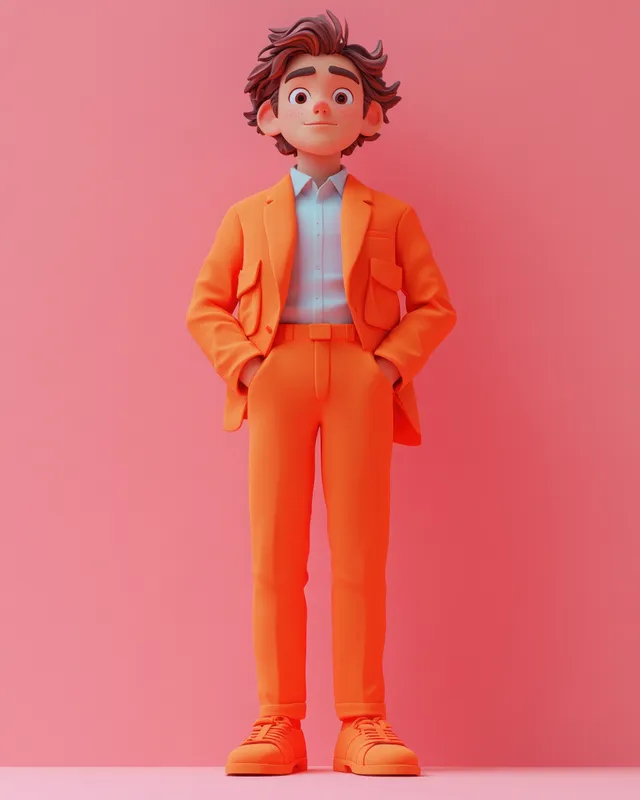 3D cartoon woman in green suit pointing with shocked expression on white background