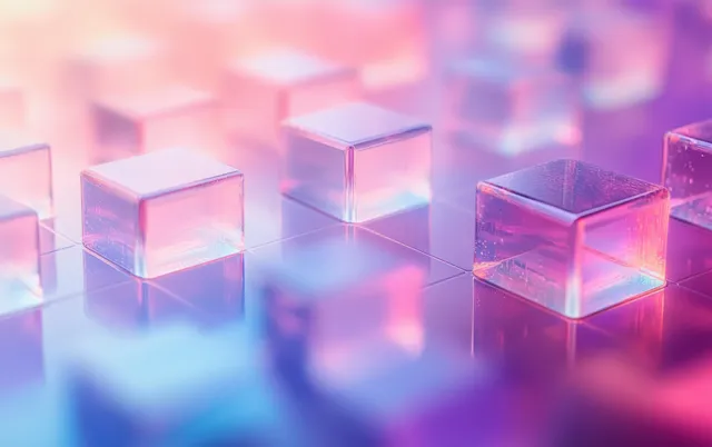 Transparent pastel squares floating above a soft gradient blur, glowing edges