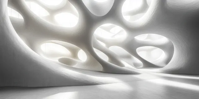 Overlapping white ovals create minimalist abstract depth on bright gradient background with soft shadows