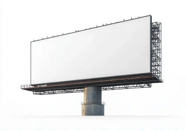 Large empty billboard mounted on a concrete cylindrical pillar, isolated against a white background.