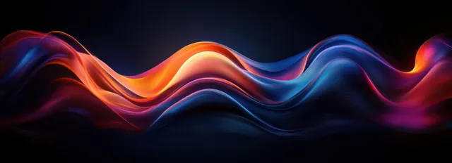 Iridescent neon wave ribbons undulating across a dark gradient background with glowing highlights with Liquid Motion Effects