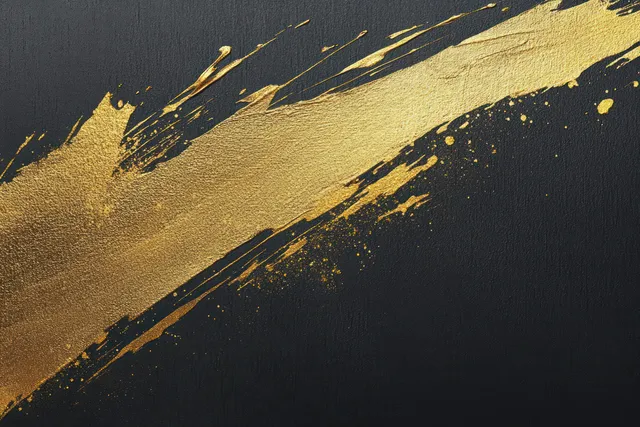 Black ink brush strokes with gold highlights on an abstract Japanese-inspired textured backdrop