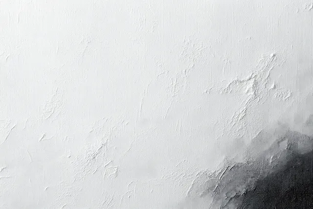 Minimalist white and gray abstract painting with textured surface blending into soft black
