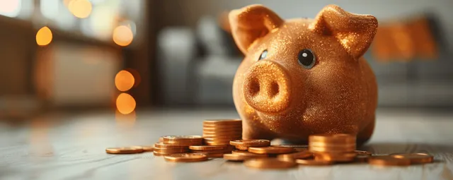 Golden coin savings scene with a piggy bank and floating wealth growth