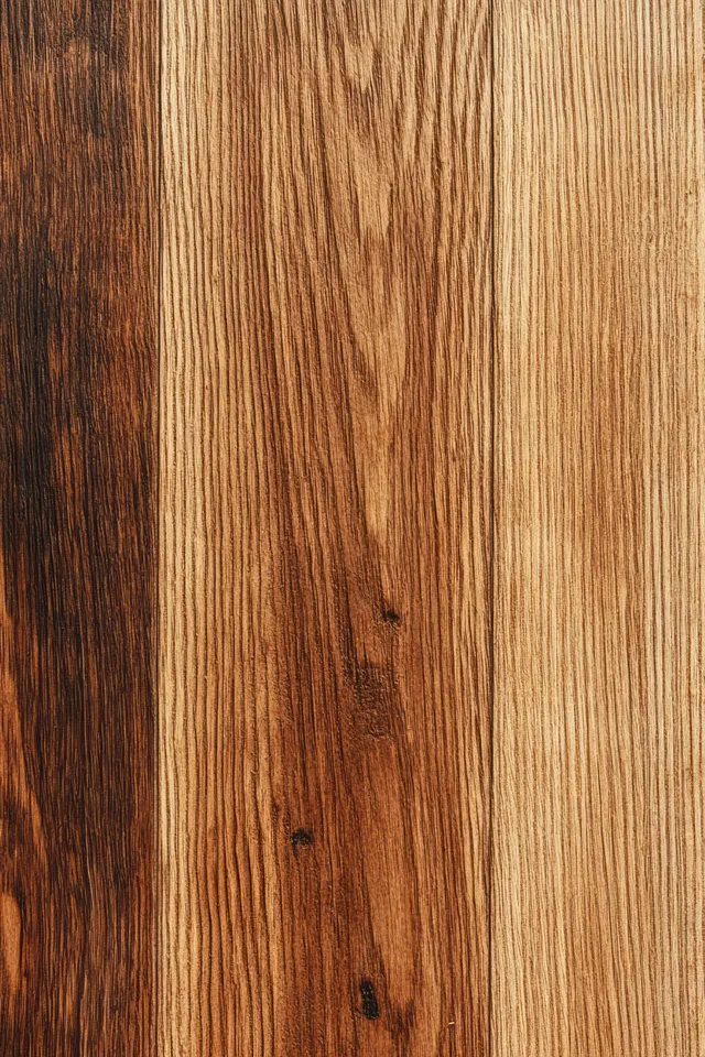 Close-up of a wooden plank surface with visible grain lines, knots, and warm brown tones.