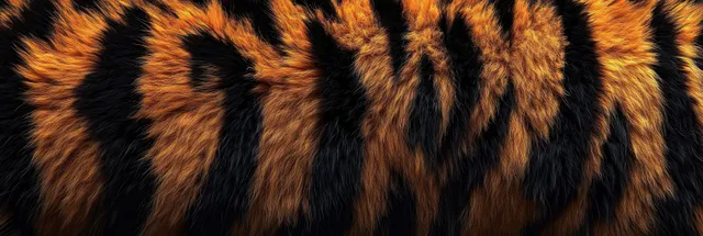 Close-up of tiger fur texture with orange background and dark black stripes under dramatic lighting.