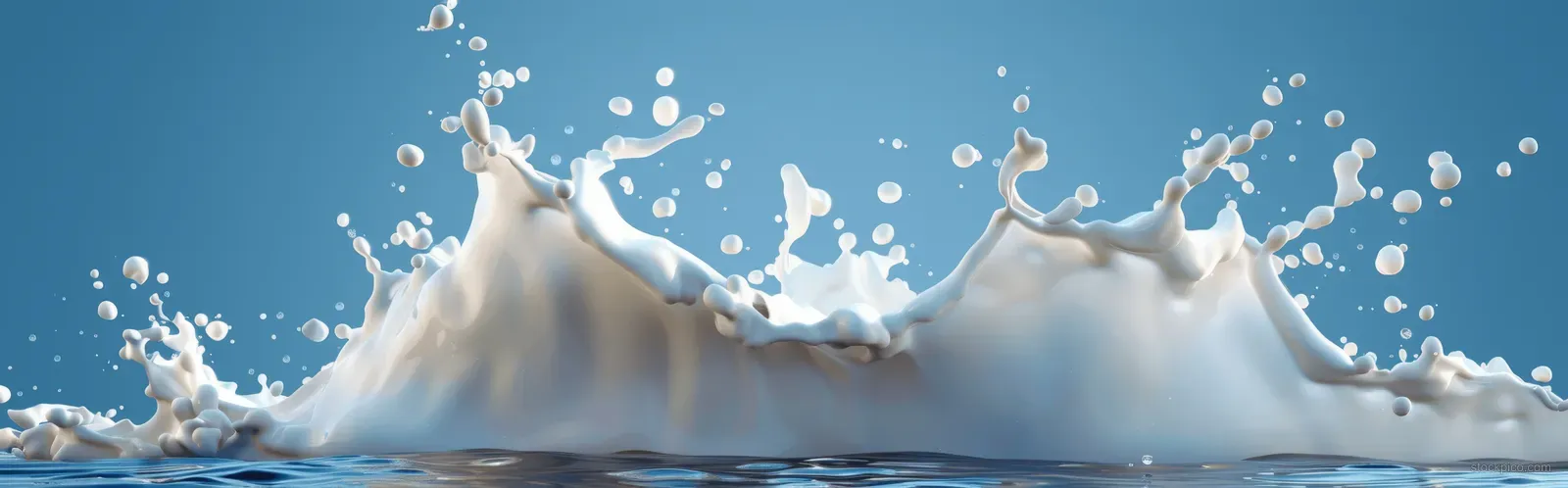 Milk splashes into a foamy wave against a blue background.