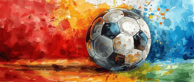 Watercolor soccer ball with German flag colors bursting behind it on white