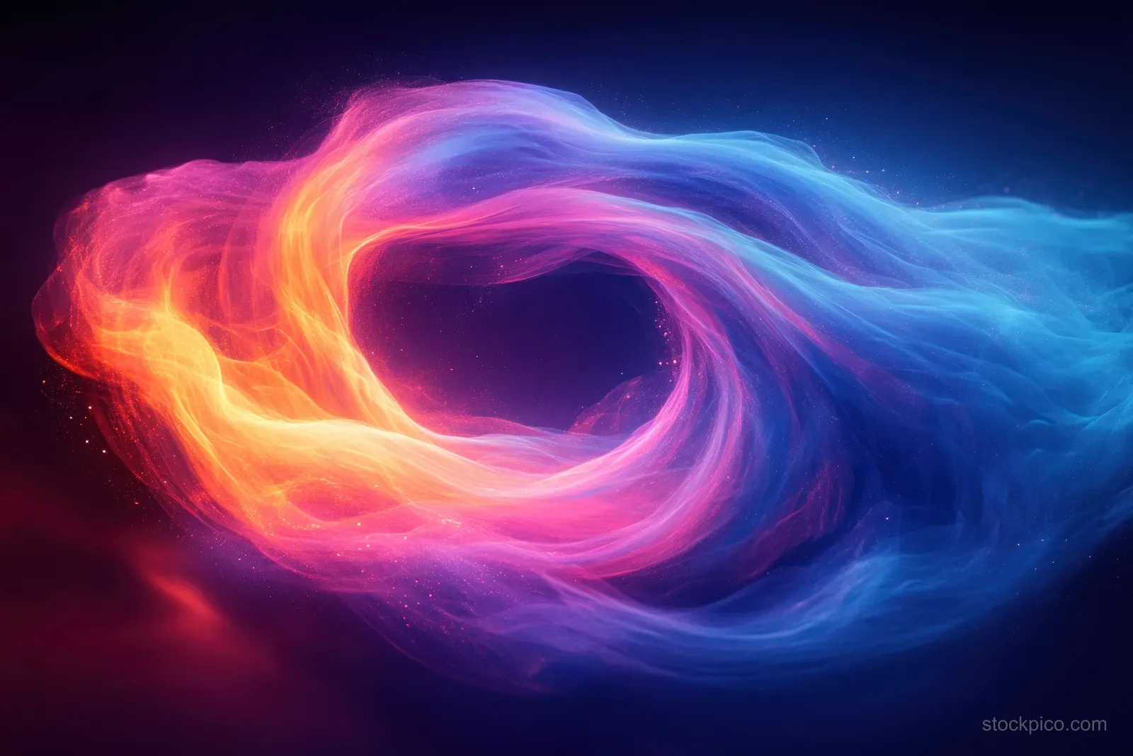 A glowing blue and pink flowing circle with smooth curves and energy-like motion on a dark background.