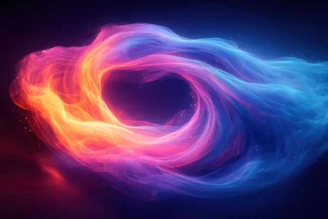 Vibrant Blue and Pink Flowing Circle 3D Digital Illustration on Dark Background