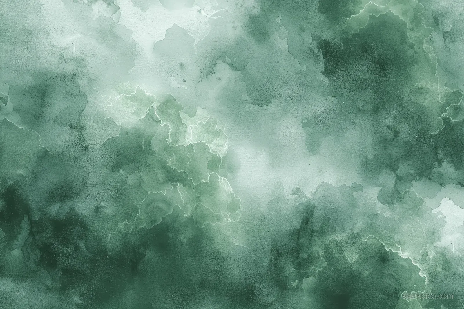 Sage green and gray watercolor clouds spread across a textured abstract background.