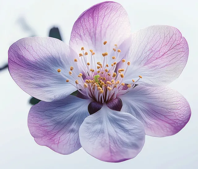 Delicate light purple flower with translucent petals and yellow stamens