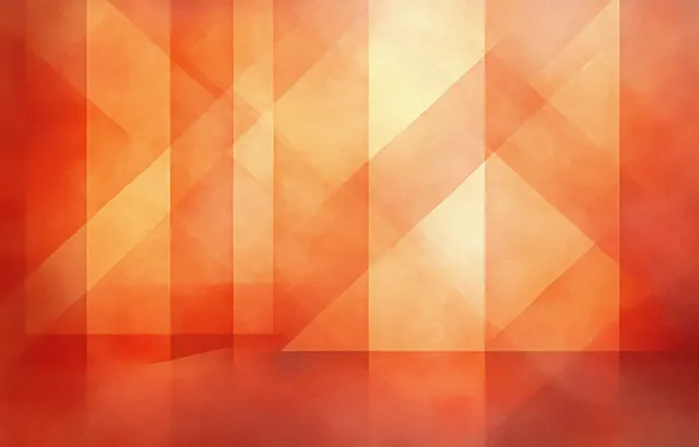 Layered geometric squares and triangles on warm orange abstract background