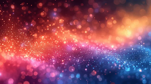 Pastel bokeh lights drift across a sparkling gradient background for wedding and greeting cards