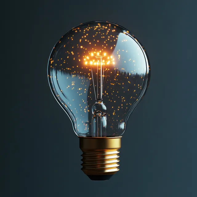 Classic incandescent light bulb isolated on a white background with warm glowing filament visible through clear glass.
