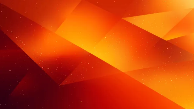 Orange gradient geometric background with glowing triangular and square facets forming a sharp patterned layout.