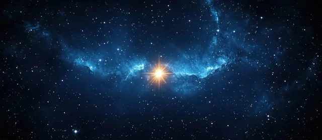 Swirling cosmic nebula with bright starburst glow across a deep starry night sky