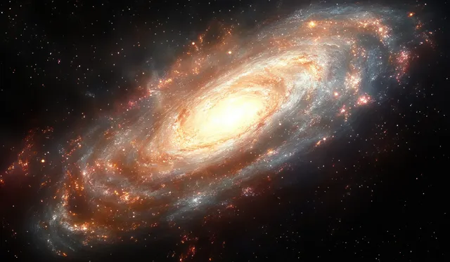 Spiral galaxy with glowing core and swirling arms in deep space background with Cosmic Dust Lanes