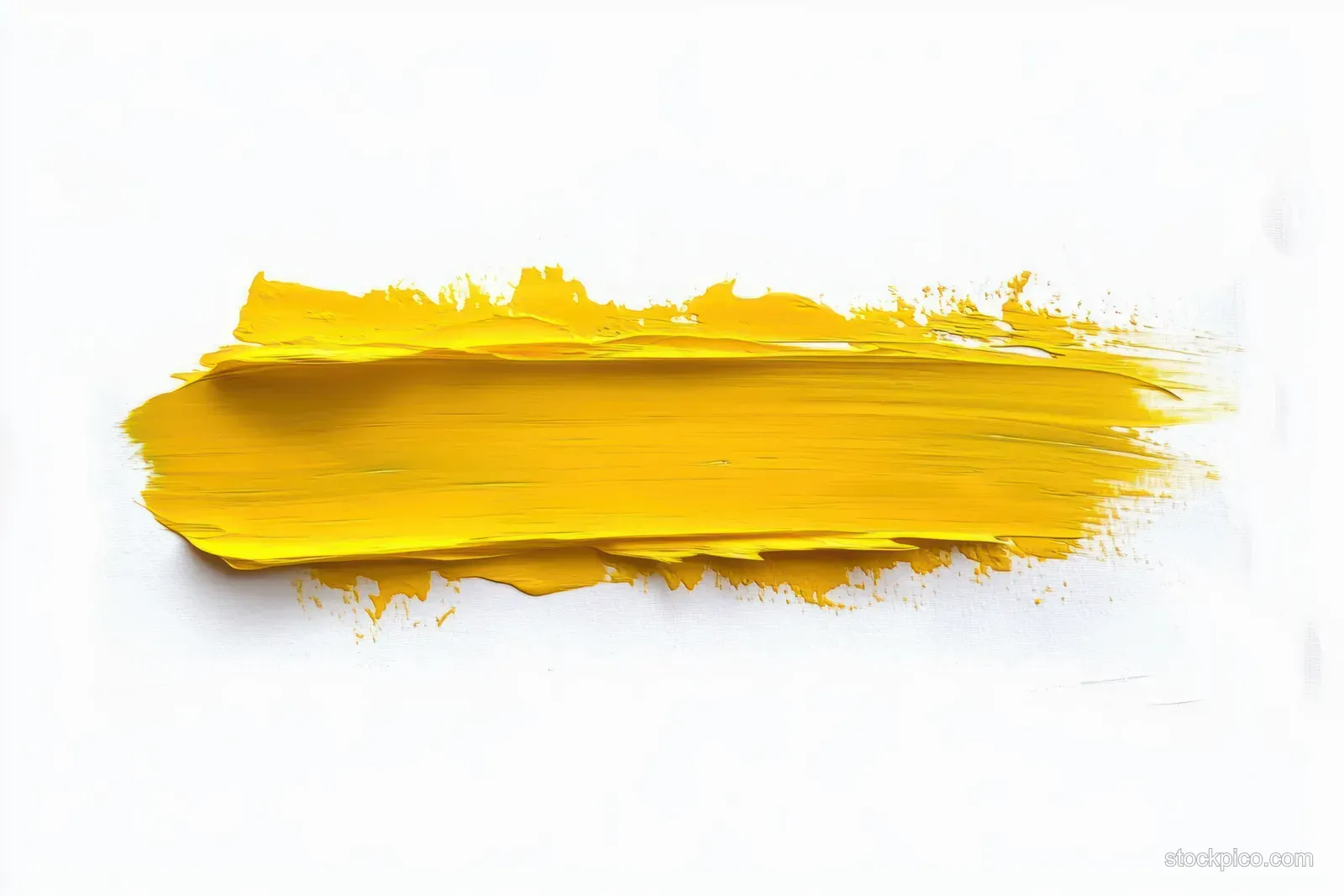Thick yellow paint stroke across a white background with visible brush bristles and textured paint layers.