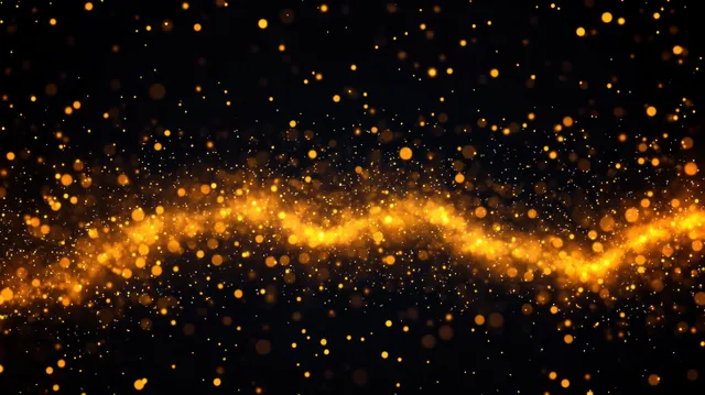 Una onda de partículas doradas luminosas resplandece sobre un fondo oscuro con destellos dispersos.