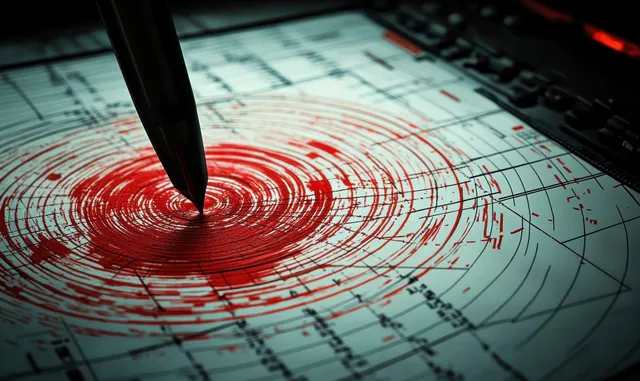 Seismograph Needle Tracing Earthquake Waves on Graph Paper