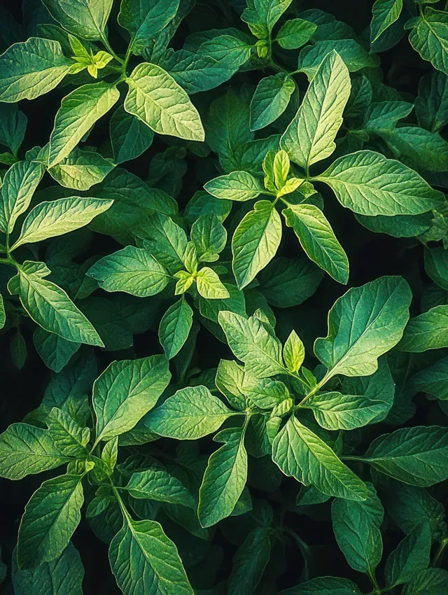 A dense cluster of green leaves with visible veins glows under natural daylight.