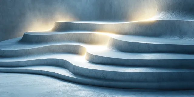 White concentric circular lines on a minimalist background with soft shadows forming radial depth.