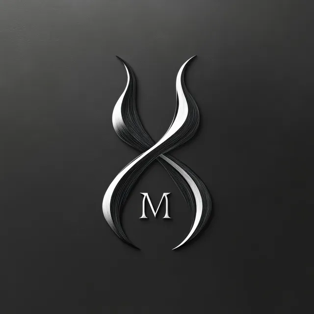 Abstract Metallic Monogram M on Dark Background with Intertwined Curves