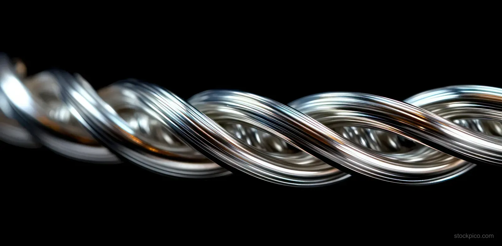 Macro close-up of coiled electric guitar strings with metallic reflections on a black background.