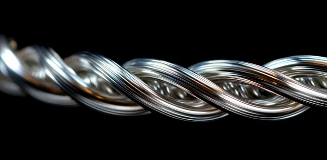 Macro close-up of coiled electric guitar strings with metallic reflections on a black background.