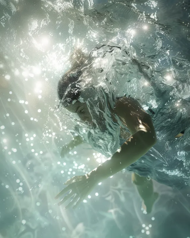 Female triathlete dives into open water, capturing powerful splashes and motion