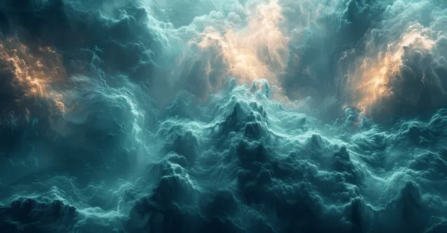 Dark green and cyan smoke with misty volumetric light rays