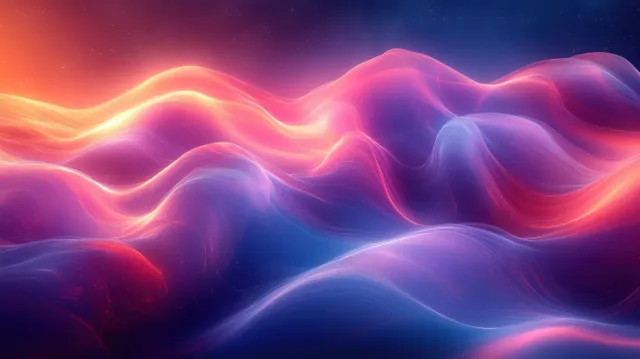 Neon flowing ribbon lines in blue and purple with glowing backlight waves