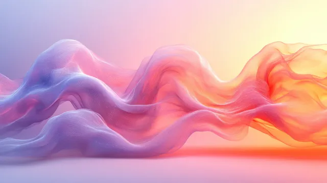 Pastel wave ribbons undulating across a soft gradient backdrop with iridescent glow