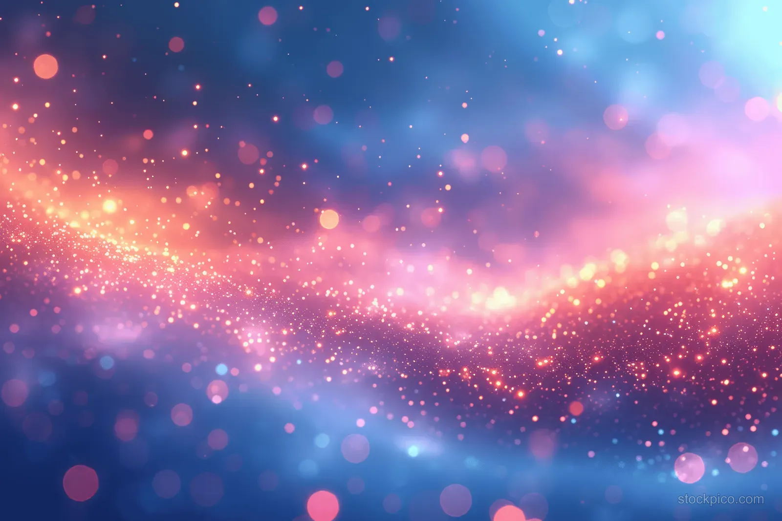 Pastel prismatic sky background with glittering bokeh dots and a soft lens flare over a smooth gradient.