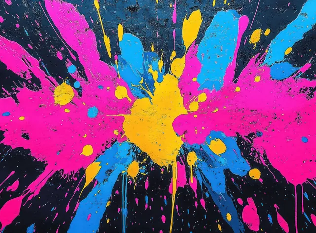 Colorful paint splash abstract background with ink splatters and radiating starburst burst