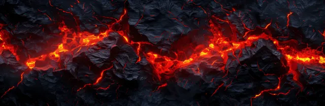 Halloween inferno lava river bursting through cracked black rock, glowing ember flames